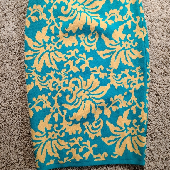 Jealous Tomato Pencil Skirt. Sz small. Turquoise and yellow. - Picture 1 of 4